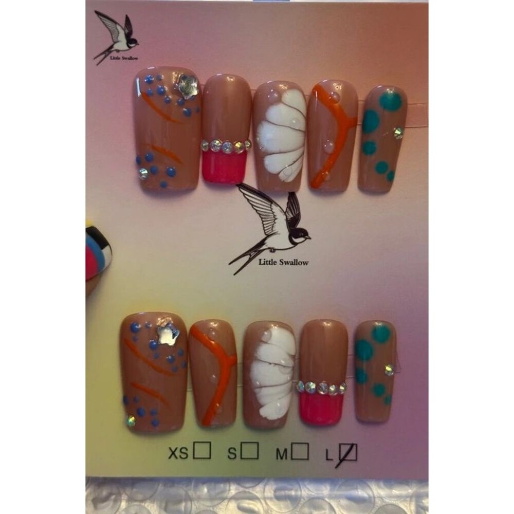 Multicolor Medium Square Press On Nails Size Large
